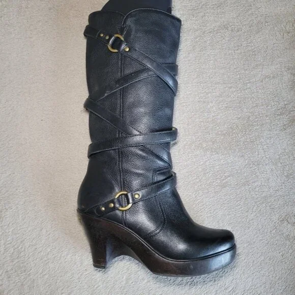 Michael Kors black leather round toe mid calf heeled boots size 8 - Picture 5 of 16